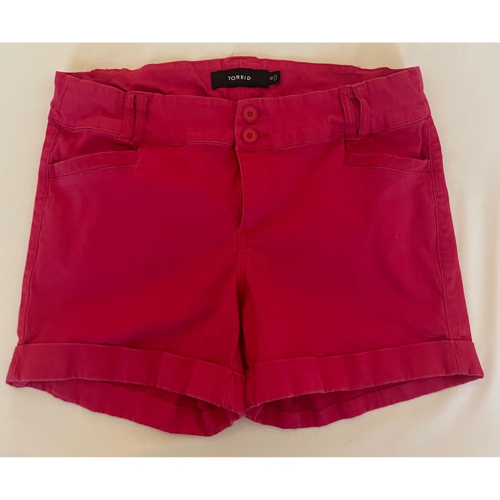 Torrid Womens Pink Chino Shorts Cuffed Stretch Size 16 Plus Double Button Zip